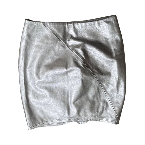A.L.C. silver leather ruffle detail mini skirt size 6 - Picture 3 of 5